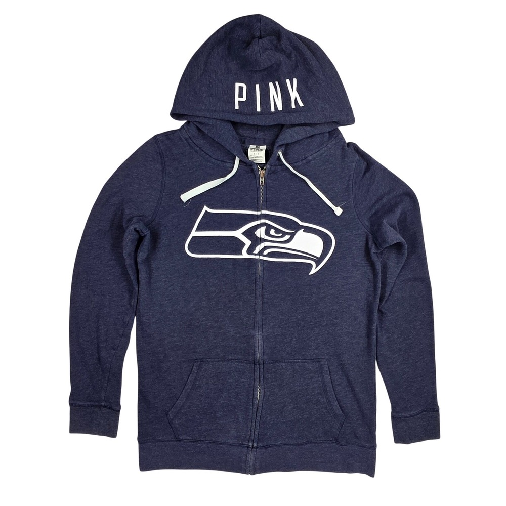 PINK Victoria's Secret NFL Seattle Seahawks Zip Up Hoodie Navy Blue Small
